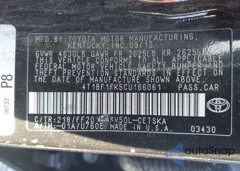 2012 Toyota Camry Se Limited Edition from USA, damaged, VIN 4T1BF1FK5CU166061